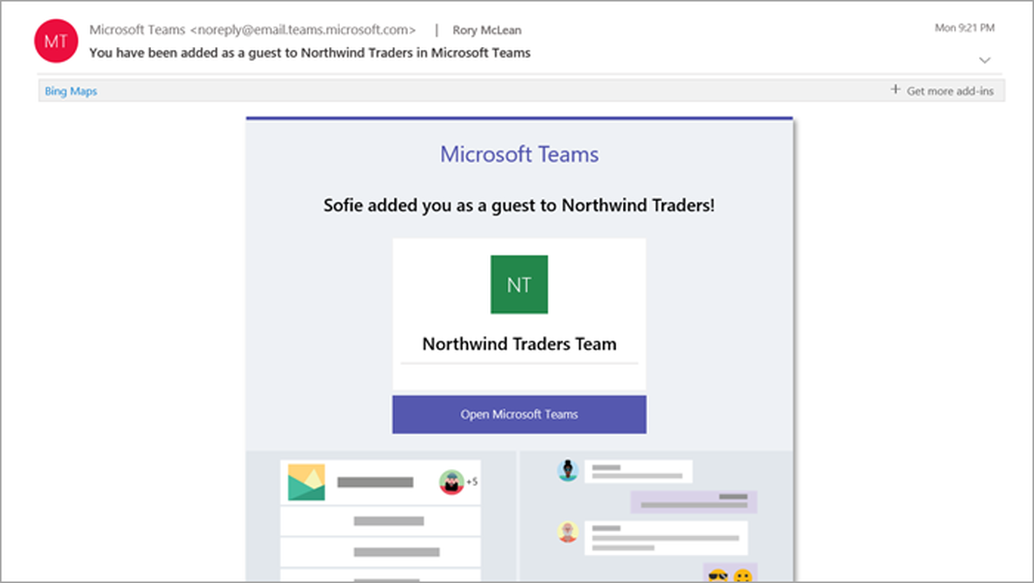 Microsoft Teams welkomstmail waarmee een externe gast het team kan openen