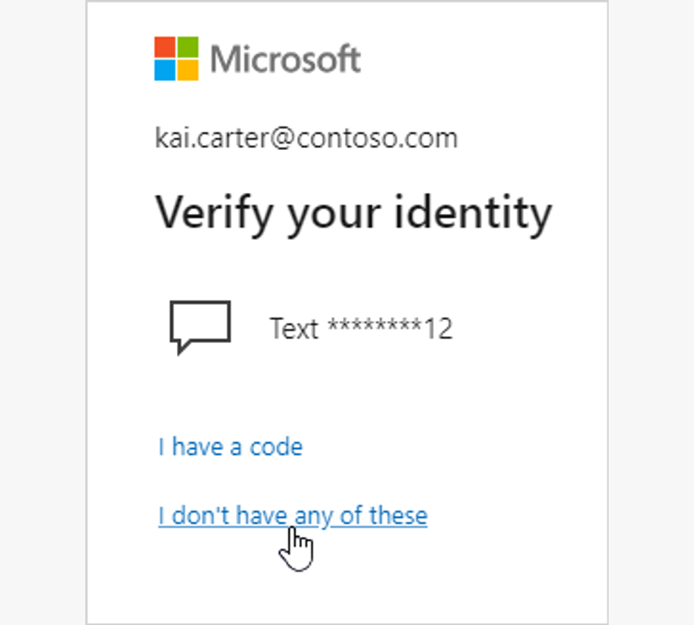 Microsoft-aanmeldscherm met een sms-methode en de keuze om geen van de getoonde methoden te gebruiken